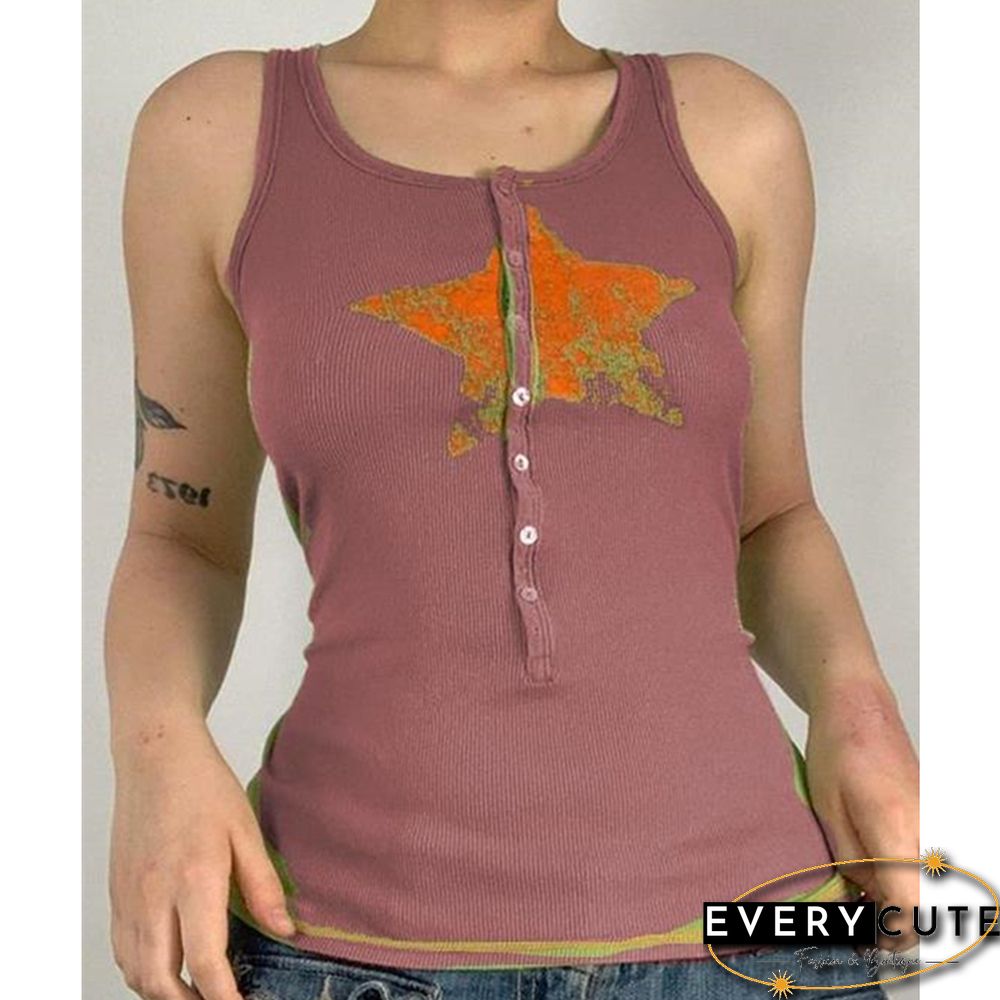 Fairycore Pentagram Pattern Tanks Y2k Aesthetic Women Button Sleeveless T Shirts Tops Harajuku Clothes Streetwear