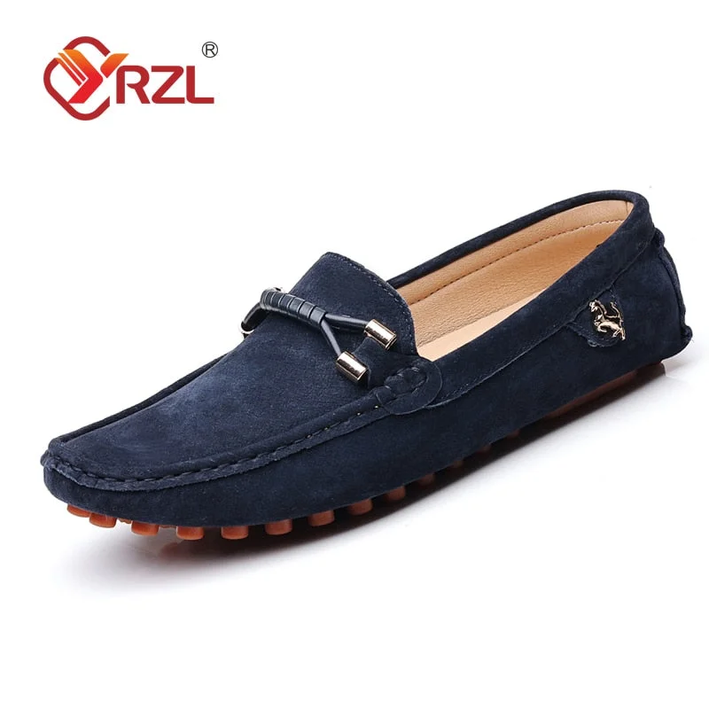 YRZL Loafers Men New Design Suede Loafers Genuine Leather Slip on Moccasins Men Comfy Green Driving Loafers for Men