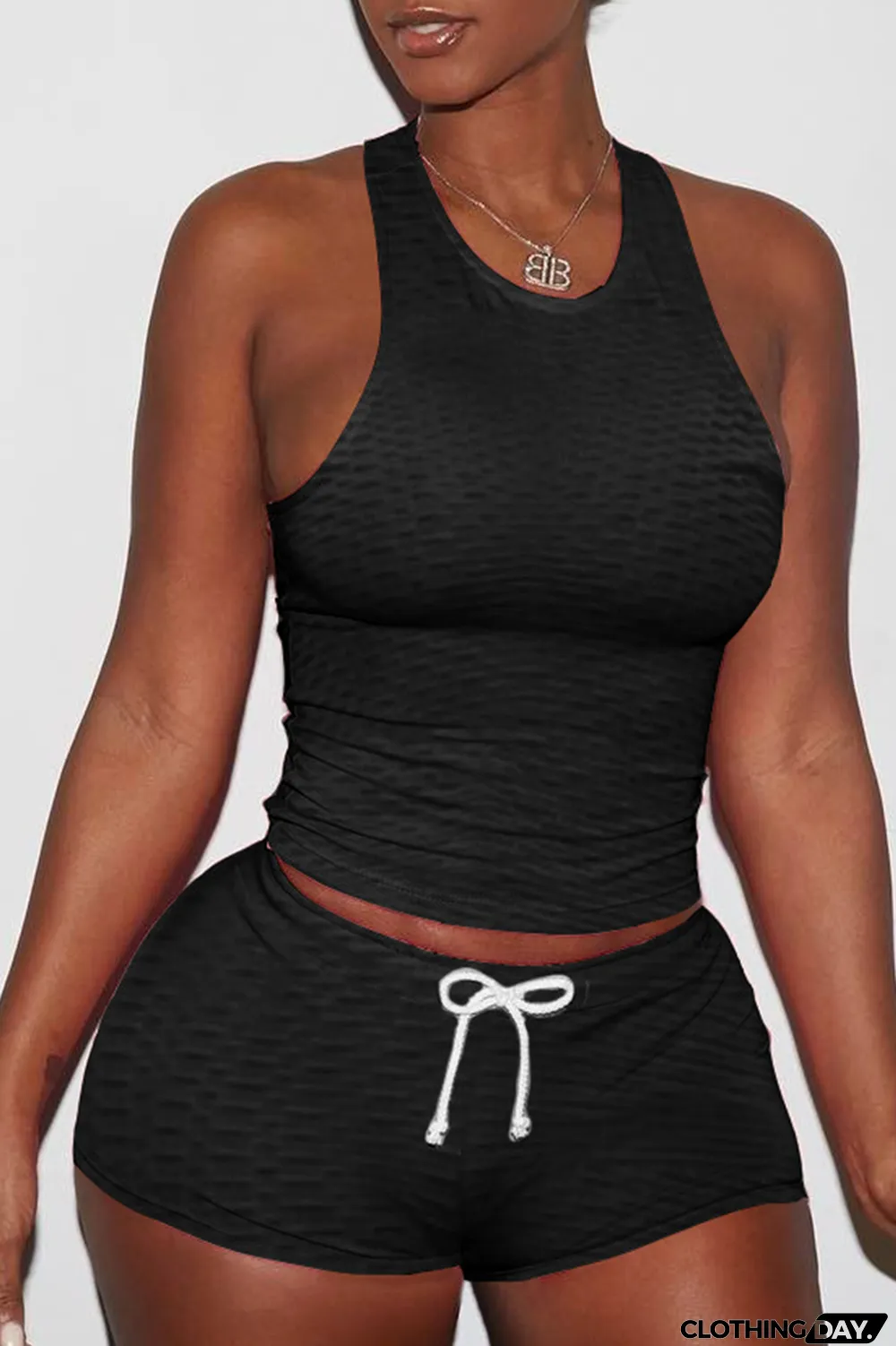 Orange Sexy Solid Backless O Neck Sleeveless Two Pieces