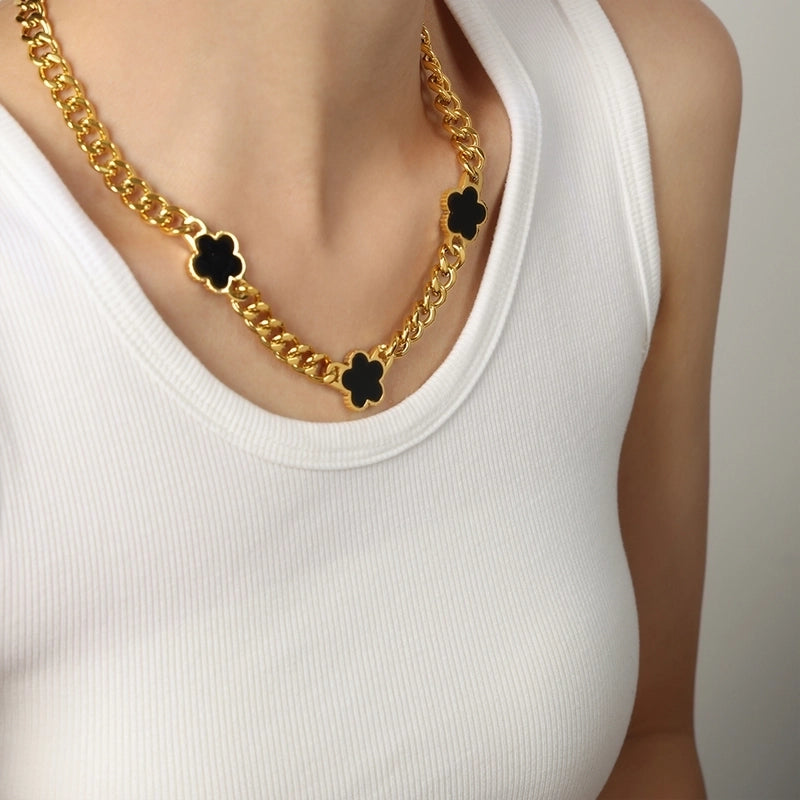 Casual Minimalist Flower Titanium Steel Acrylic Turquoise Shell 18K Gold Plated Plating Inlay Bracelets Necklace