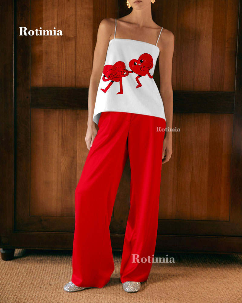 Lovely Love Printed Suspenders & Pants Two Piece Set