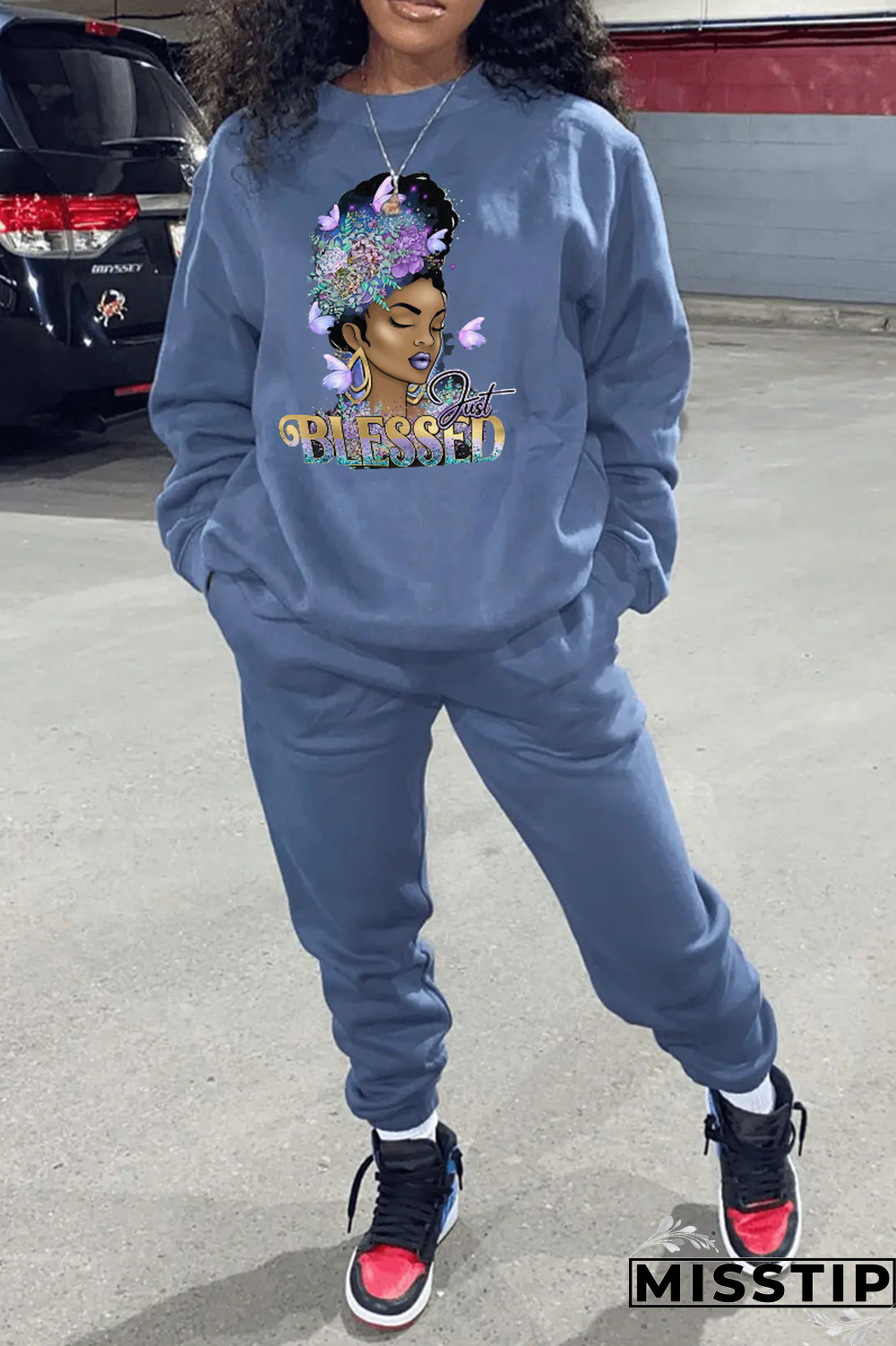 Grey Casual Street Print Patchwork Letter O Neck Tops