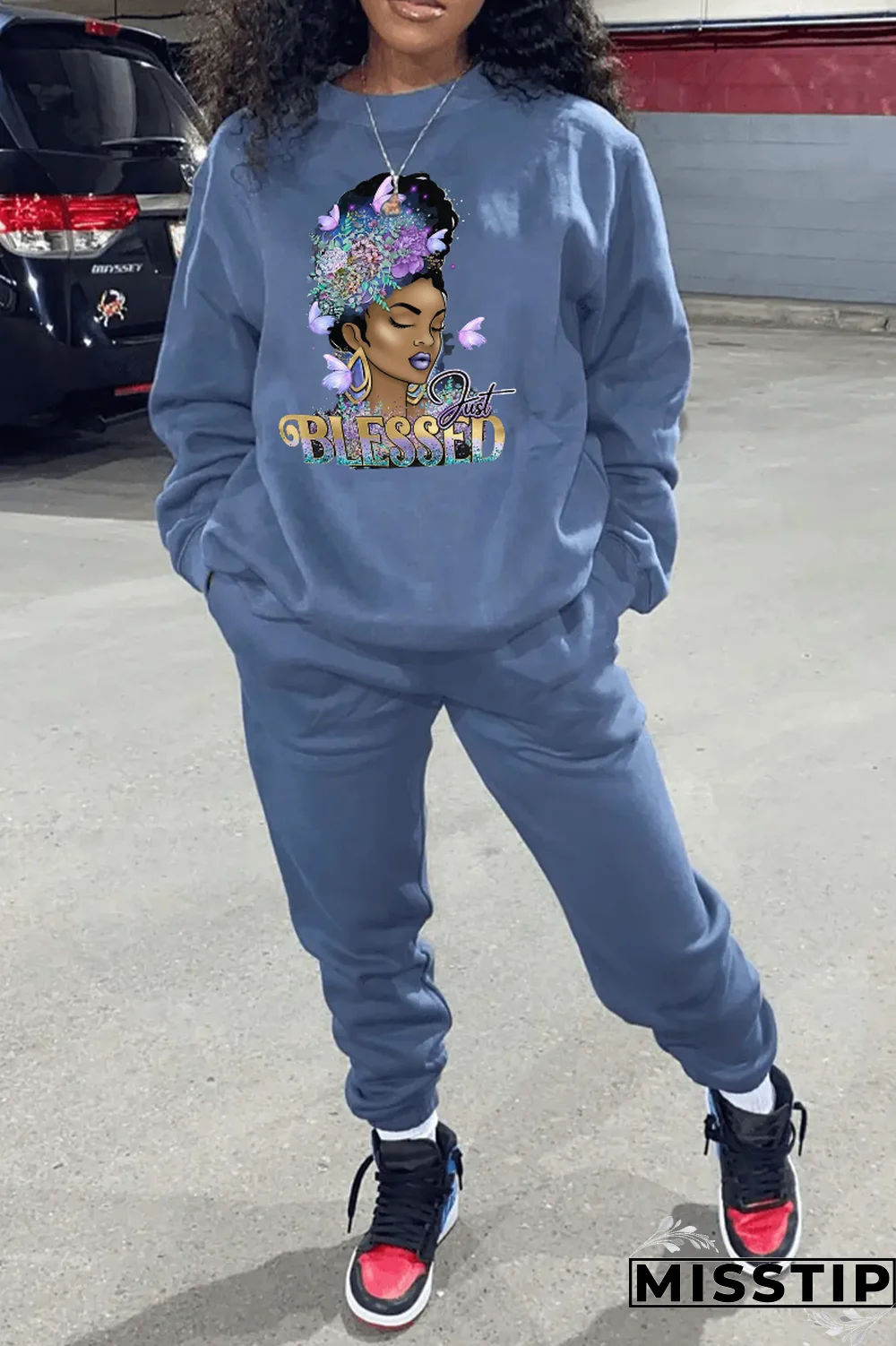 Grey Casual Street Print Patchwork Letter O Neck Tops