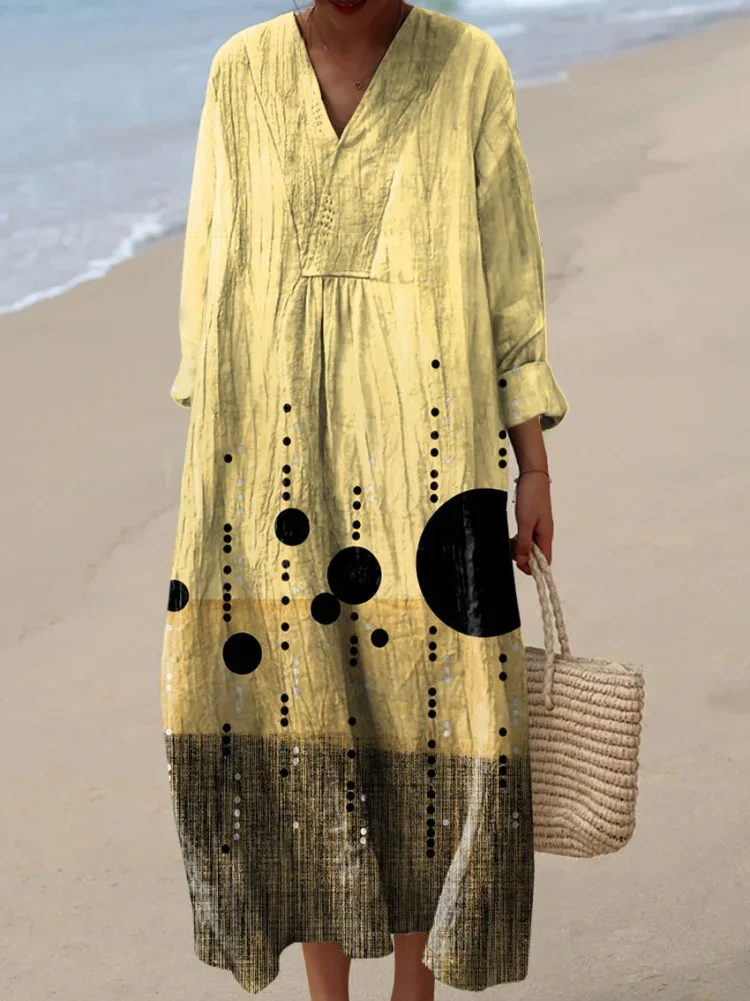 Women's Abstract Geometric Pattern Art Print Cotton Dress