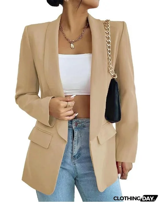 Women Solid Color Casual Lapel Long Sleeve Blazer Coat