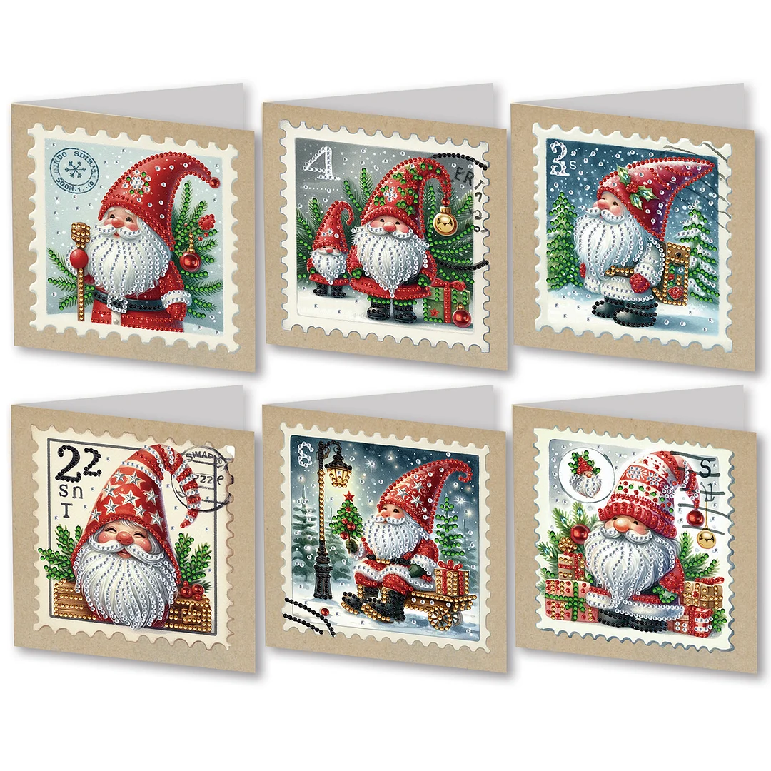 6Pcs Christmas Gnome DIY Diamond Painting Card for Friends Family Gift