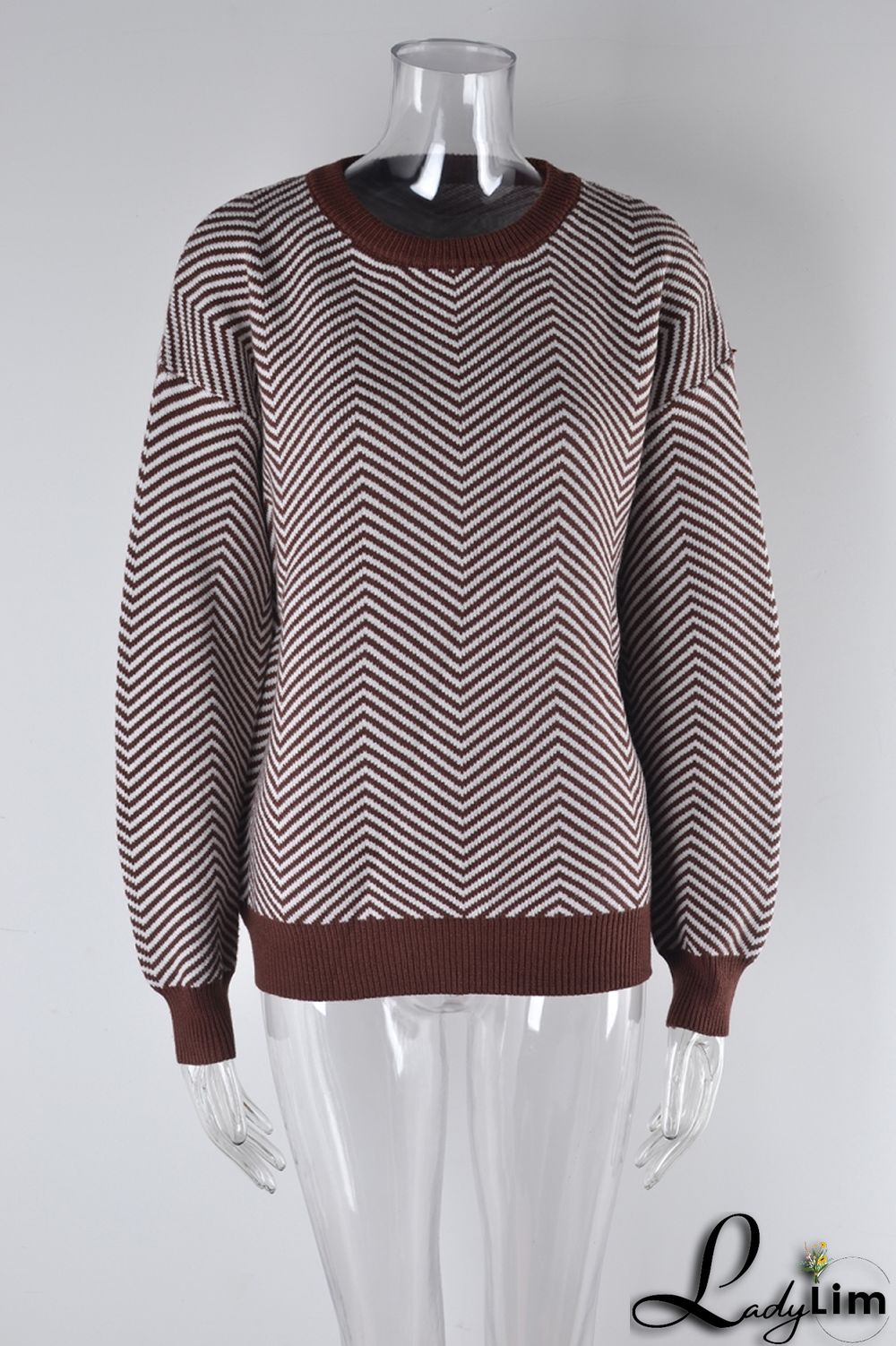 WomenBasic Round Neck Long Sleeve Striped Sweater