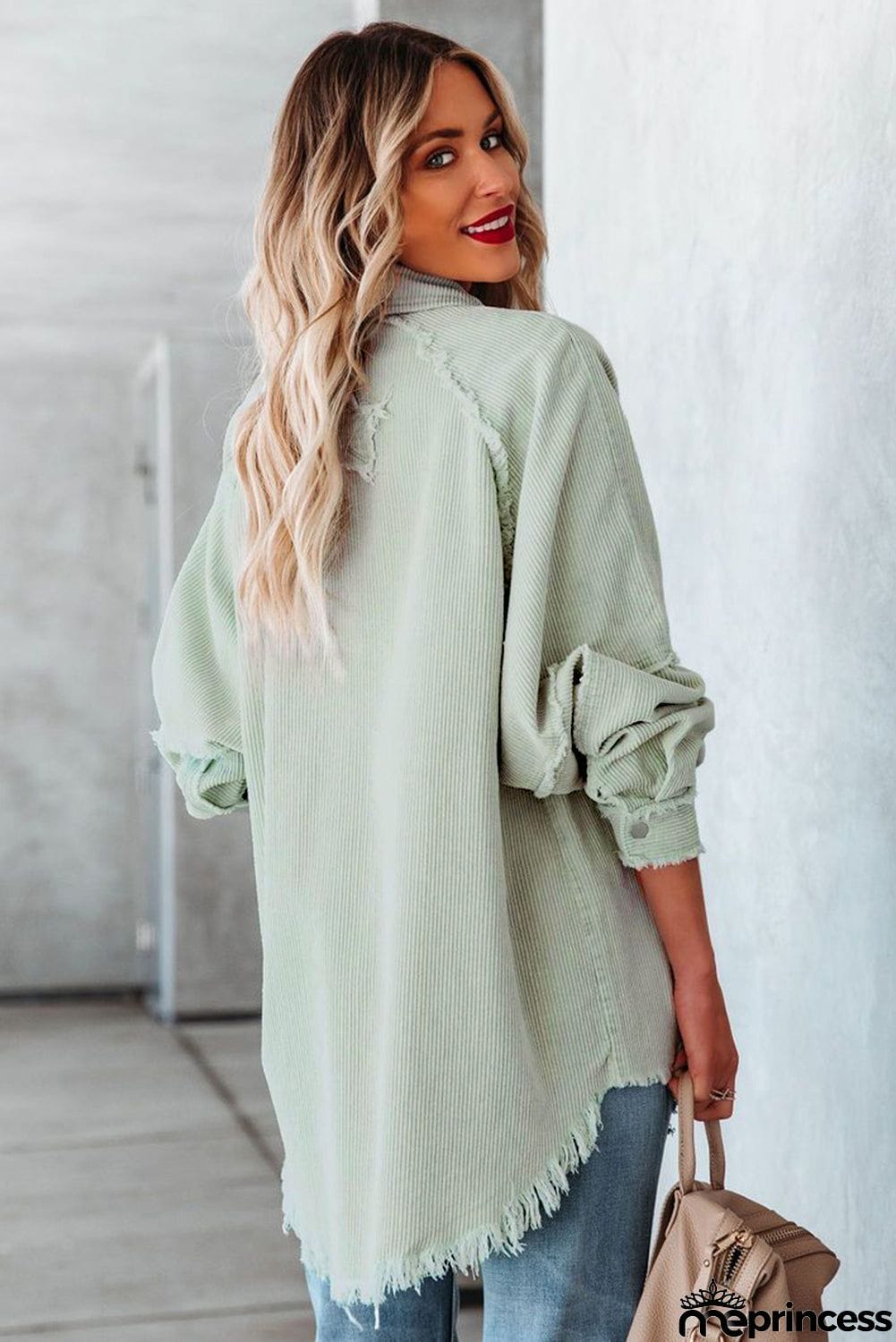 Frayed Boyfriend Corduroy Shacket