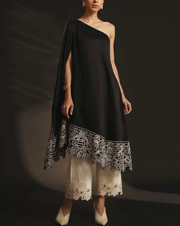 Ared Kurta With Cutwork Detail Two Piece Set