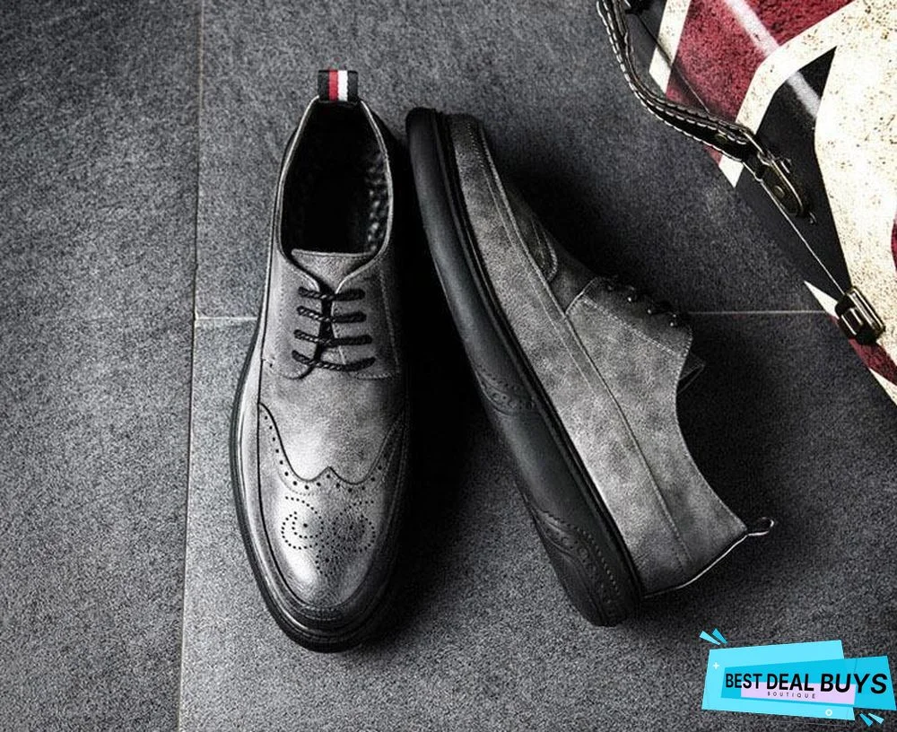 Retro Bullock Design Men Classic Business Formal Shoes Pointed Toe Leather Shoes Oxford Shoes