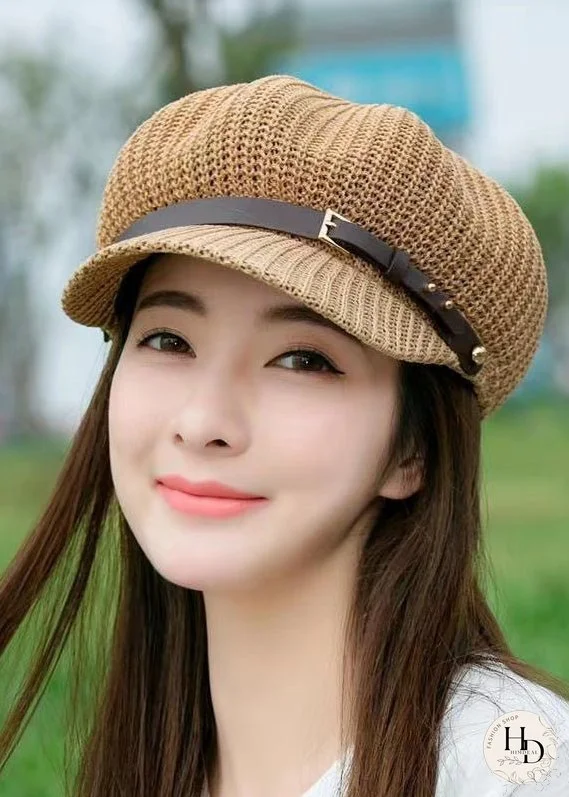 Women Casual Khaki Patchwork Beret Hat