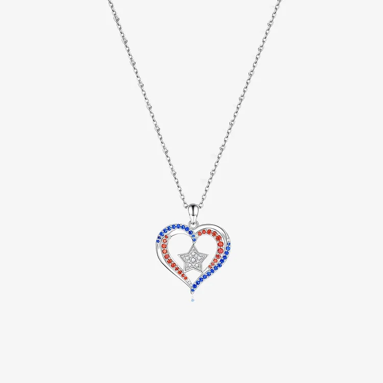 1776-2026 250th Anniversary of The Independence of USA Red, White & Blue Diamonds Heart Necklace