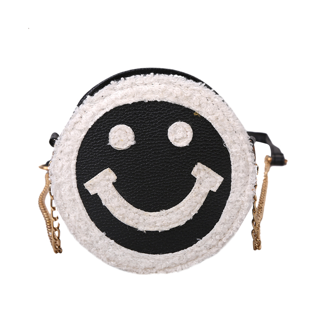 

Fashion Smile Printed Messenger Bag Women Splicing PU Plush Shoulder Purse, Style 1, 501 Original
