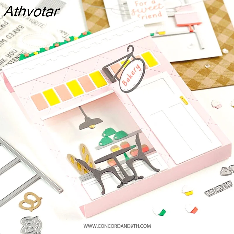 Athvotar New Pop-Up Shoppe Metal Cutting Dies and Clear Stamps Scrapbook Diary Secoration Embossing Template Diy Greeting Card