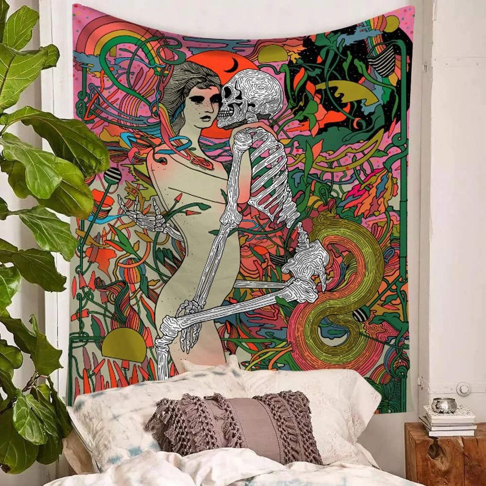 Watercolor Banshee Tapestry Wall Hanging Polyester Thin Section Nordic Girl Bedroom Painting Beach Towel Yoga Mat