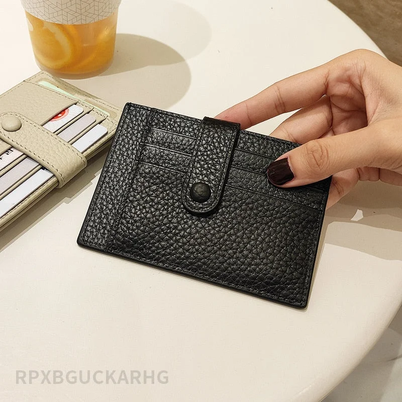 Genuine Leather Card&License Holder Luxury Long Hasp Lychee Pattern Coin Purses Female Brand  Mini Women Wallet Light Weight