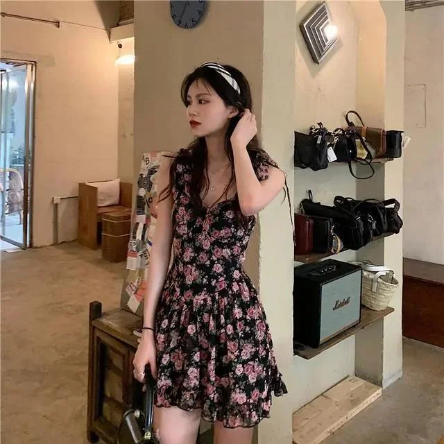 Sleeveless Dresses Women Sexy Ladies Vestido Feminino Ruffles Print Evening Club Fashion Holiday Party All-match Teens College