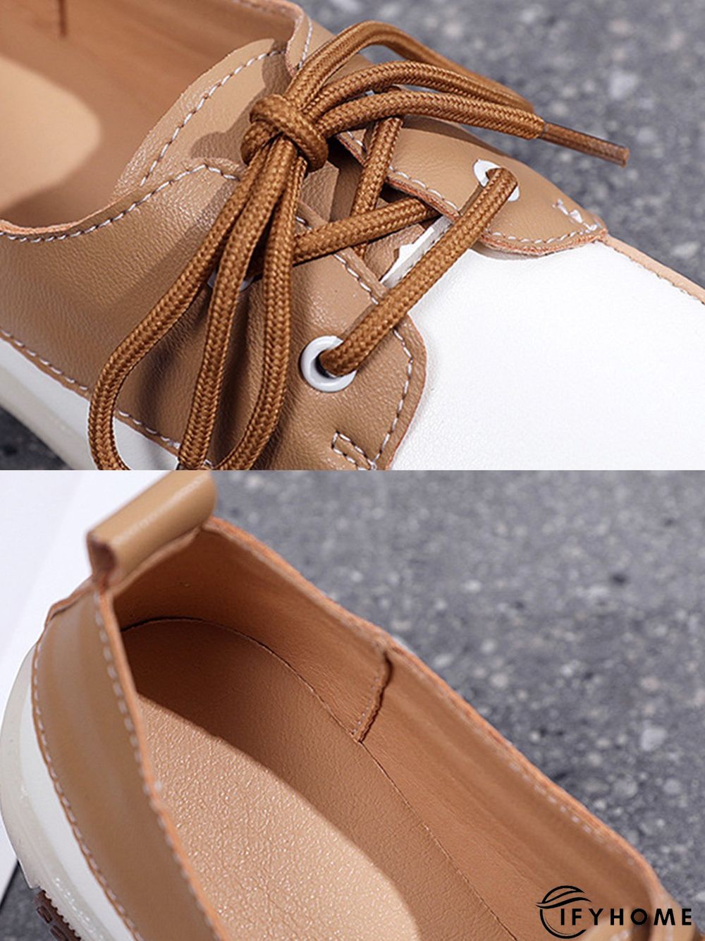 Casual Split Joint Color Block Leather Lace Up Flat Shoes | IFYHOME