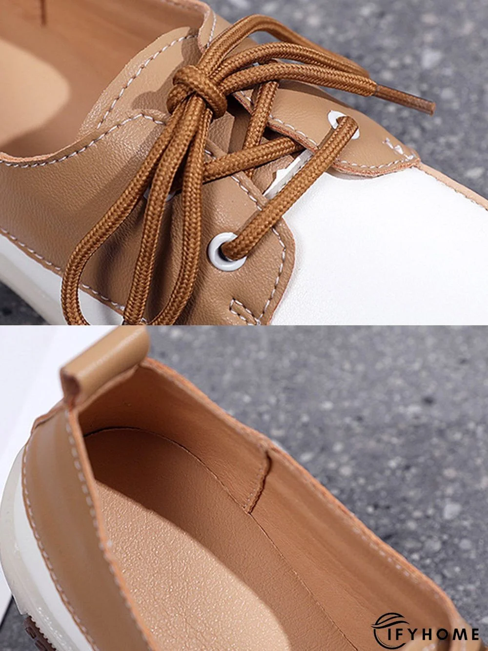 Casual Split Joint Color Block Leather Lace Up Flat Shoes | IFYHOME