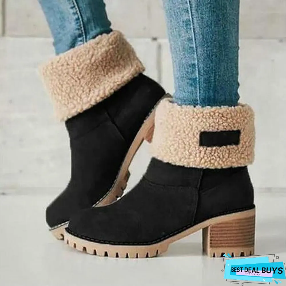 Square Heel Short Plush Snow Boots