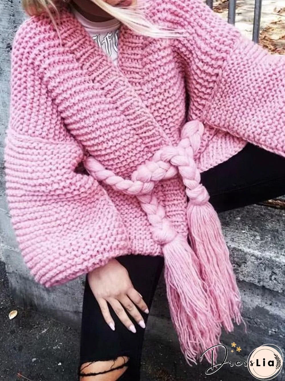 Hollow Knitting Bandage Long Sleeves Cardigan Tops