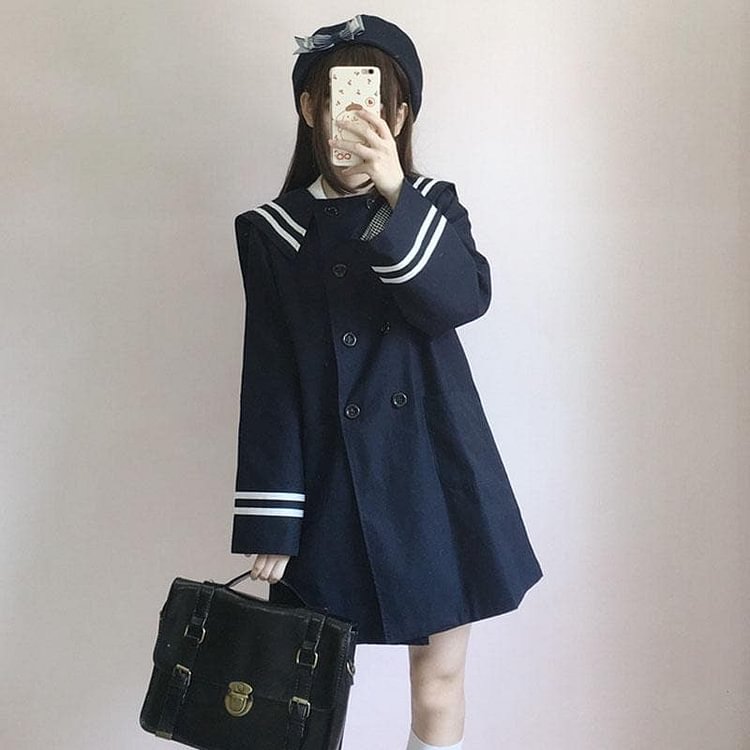 Navy/Khaki Preppy Style Sailor Coat SP1711438