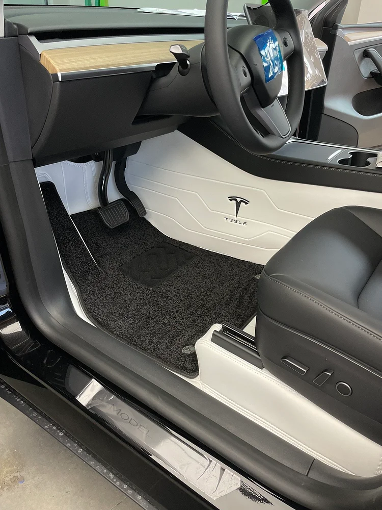 Tesla Model 3/Y Full Coverage Leather Floor Mats, All-Weather & Waterproof  Liners