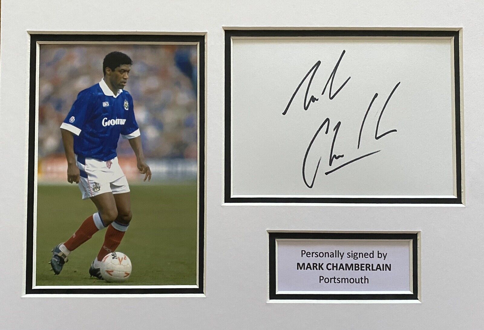 Mark Chamberlain Hand Signed White Card In A4 Portsmouth Mount Display