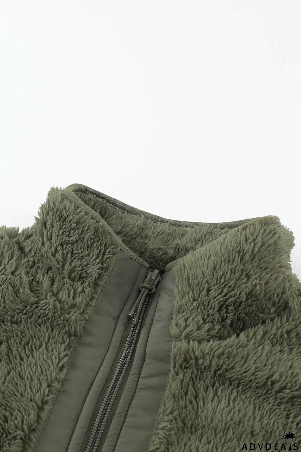 Zip Up Sherpa Coat With Pocket