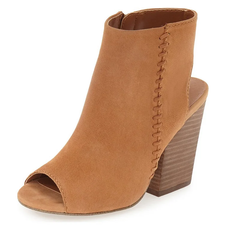 Women's Camel Peep Toe Booties Vintage Slingback Heeled Ankle Boots |FSJ Shoes