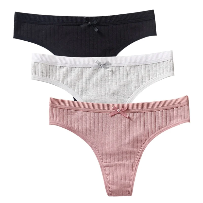 Women's Cotton G-String Thong Sexy Panties For Women String Briefs Underwear Intimate Lingerie Ladies T-Back Low-Rise 3 Pcs/Set