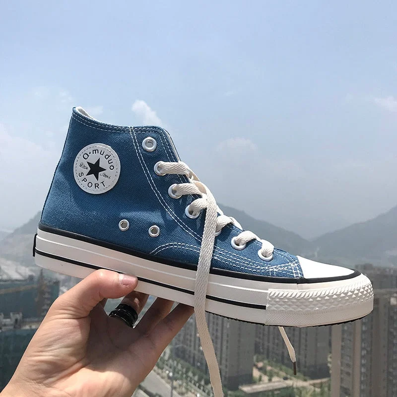 Women&Men Fashion Vulcanize Shoes Woman Sneakers New Rainbow Retro Canvas Shoes Flat Fashion Comfortable High Shoes Women