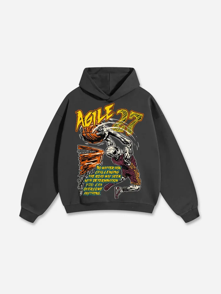 Shooting Basketball Graphic Print Cotton Hoodie