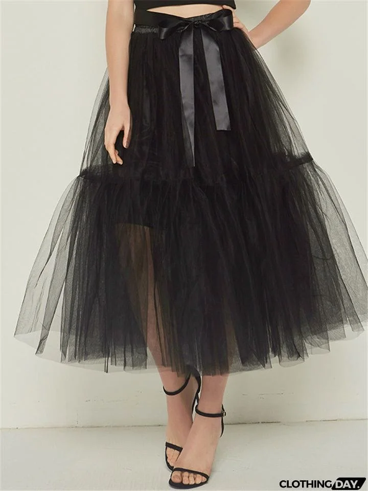 Casual Graceful Multiple Layers Solid Color Free Size Tulle Skirts