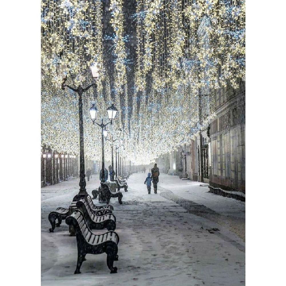 

30*40CM-Round Drill Diamond Painting-Snow Street, 501 Original