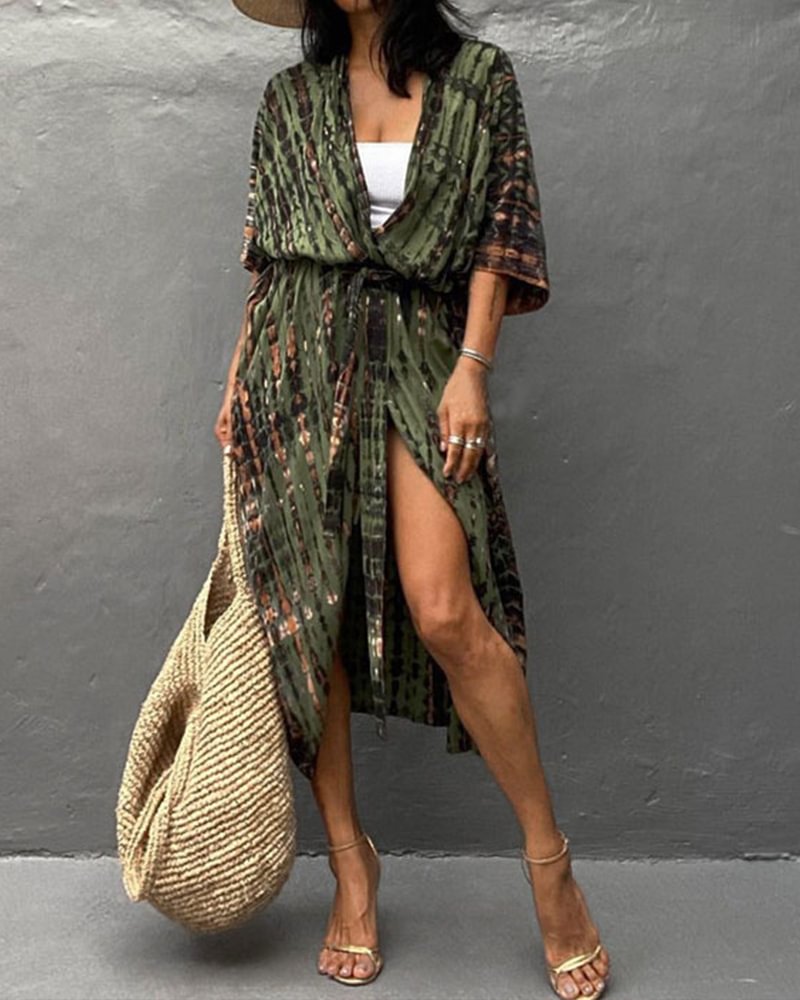 Women's Printed Beach Cover-Up Robe Style Resort Sun Shirt Cardigan