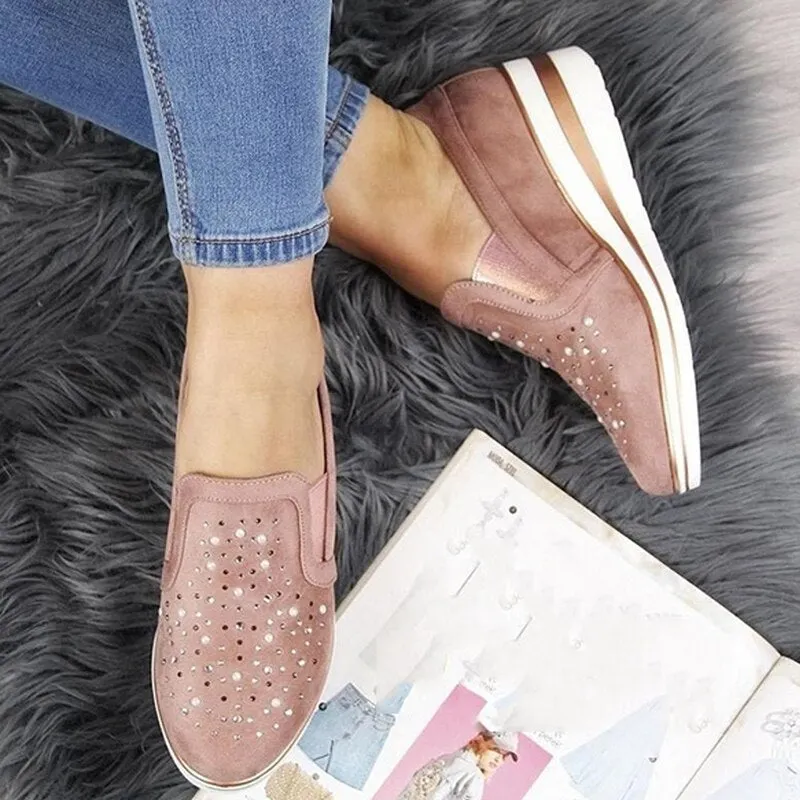 Autumn Women Flat Bling Sneakers Casual Vulcanized Shoes Female Lace Up Ladies Platform Comfort Crystal Loafers Fashion Shoes