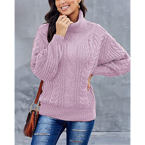  thdmladies Trendy Ballon Sleeve Winter Turtleneck Chunky Sweater thedmladies