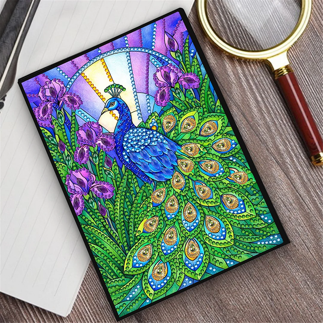 DIY Flower Diamond Painting Journals Notebooks 50 Pages A5 No Lines Special Shaped Diamond Art Kits for Beginners Craft Lovers and Artists (Peacock)
