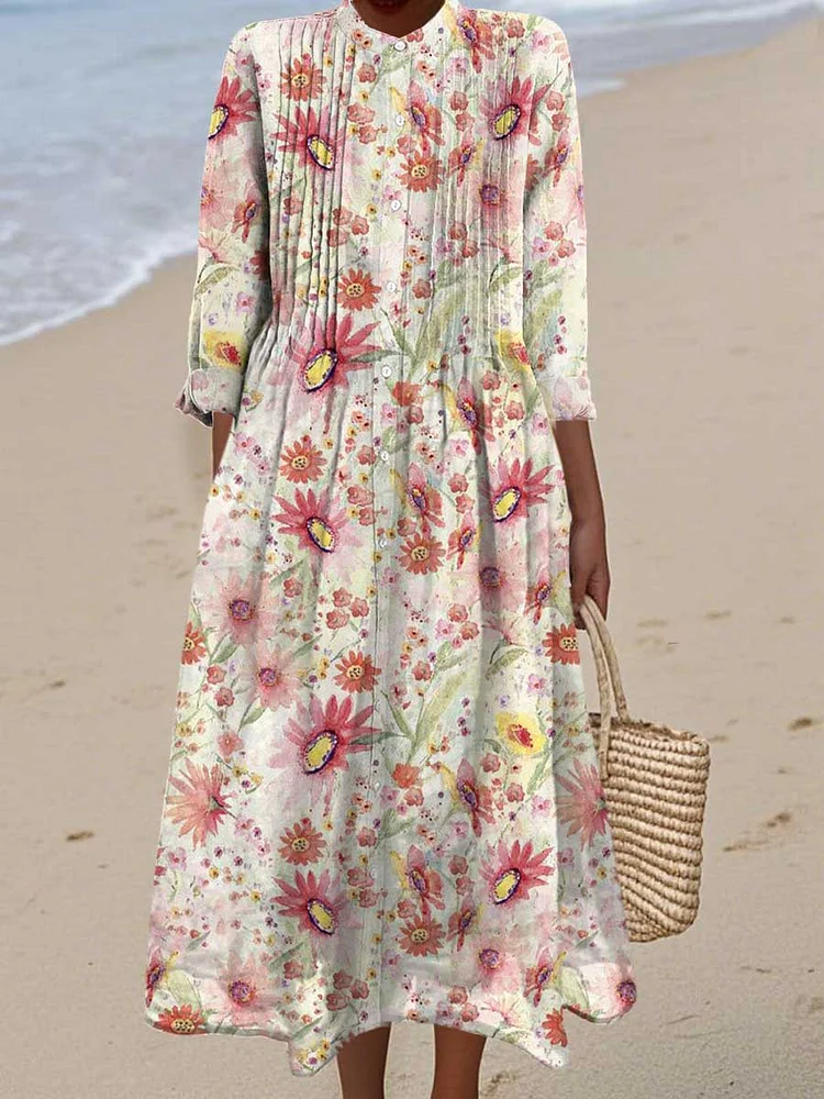 Women's Vintage Art Watercolour Flower Print Dress