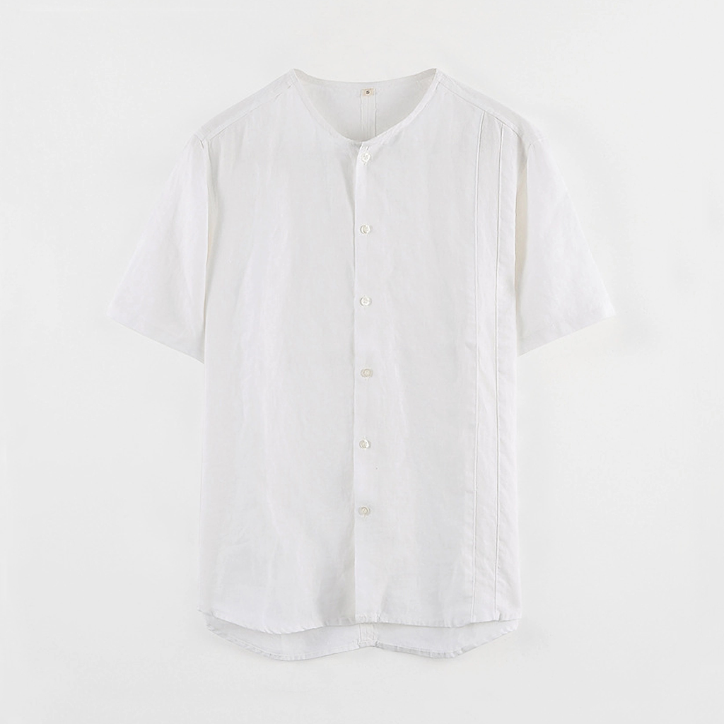 100% European Linen Crew Neck Shirt For Men REAL SILK LIFE