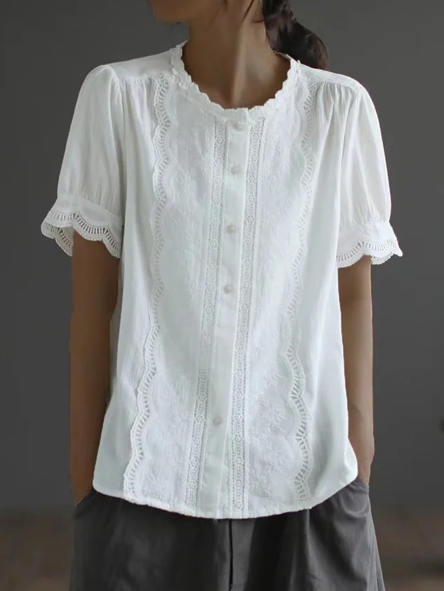 Crew Neck Cotton Loose Casual Shirt
