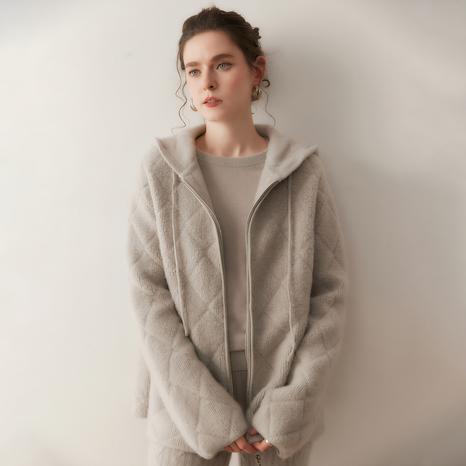 Diamond-Quilted Cashmere Cardigan | Heavyweight Coat REAL SILK LIFE