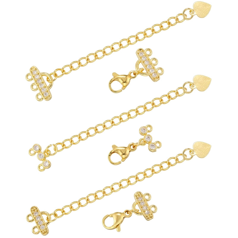 1 Set 10*65mm Copper Zircon 18K Gold Plated Heart Shape Extension Chain Jewelry Accessories