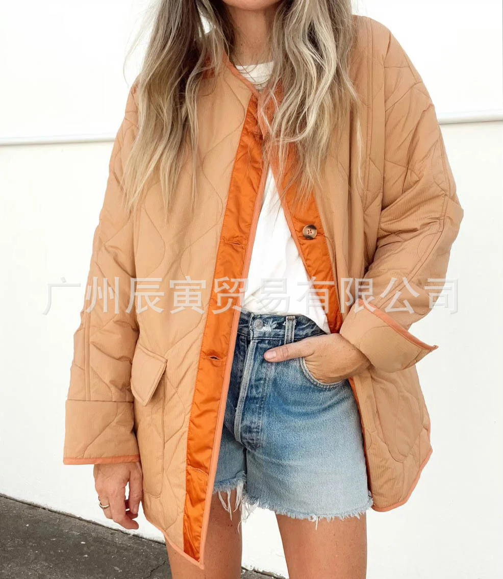 Woherb The Ins New Ladies Autumn Winter Coat · Loose Hourglass Quilted Color Double Pouch Jacket-Outfit Ideas