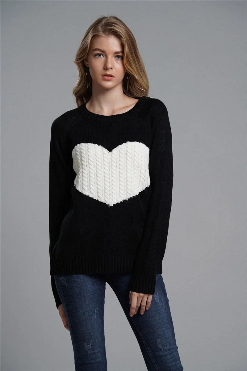 Fitshinling Heart patchwork lady's sweater casual slim pullover female clothes knitwear autumn winter cute sweaters for women