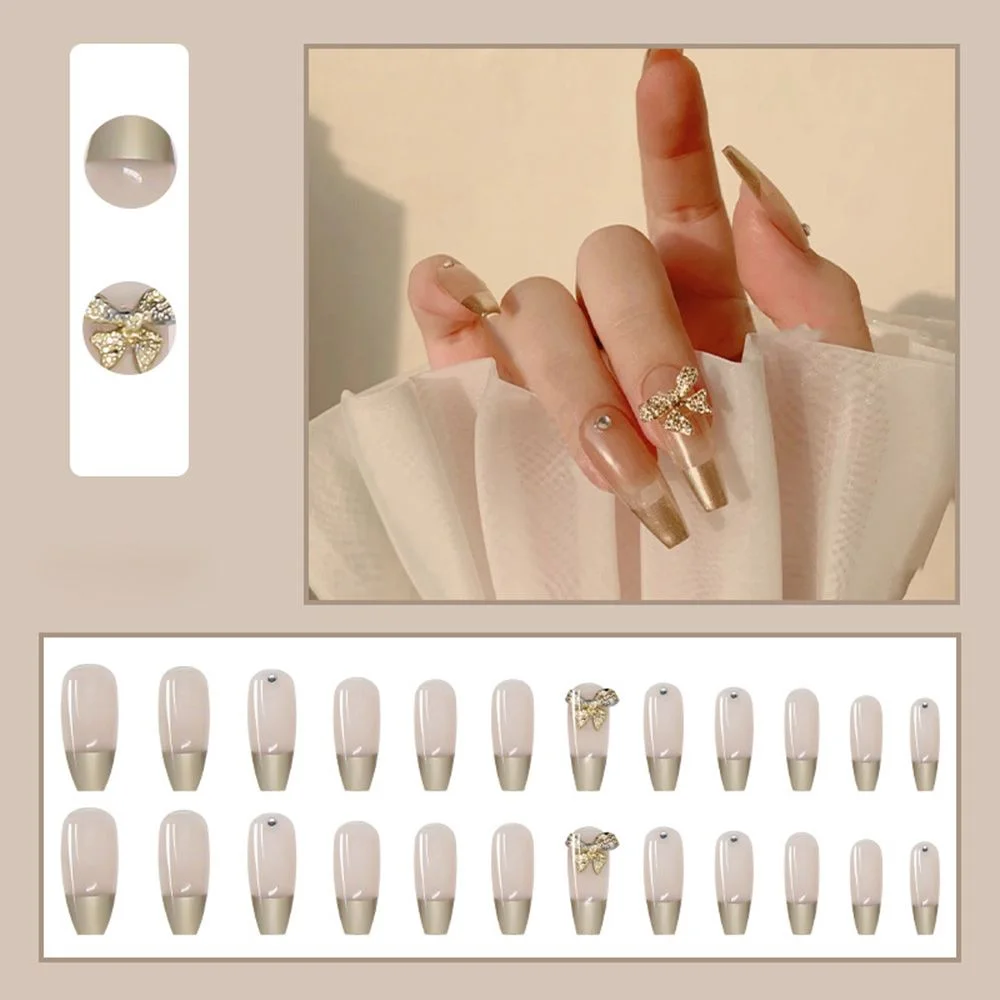 Long Coffin False Nails Aurora Butterfly with designs French Ballerina fake Nails wearable nail stickers Full Cover Nail Tips-Nail Inspo