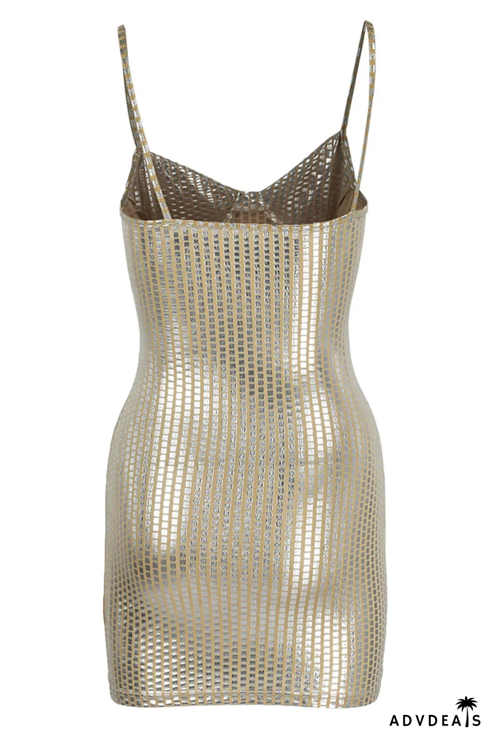 Khaki Sexy Backless Spaghetti Strap Sleeveless Club Dress For Vegas