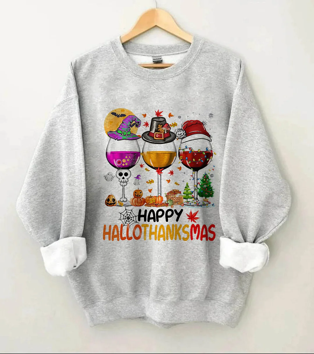 Happy Hallothanksmas Wine Sweatshirt