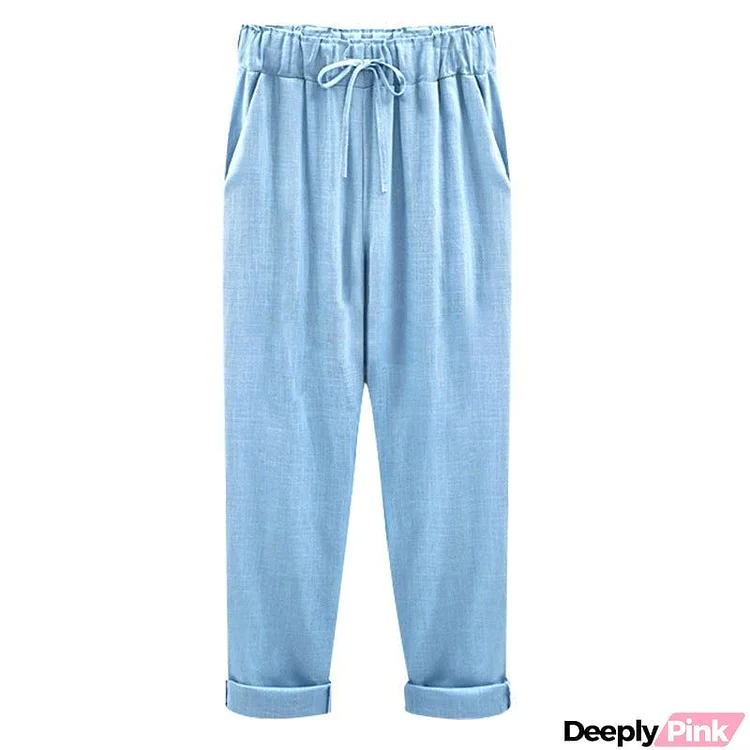 Comfy Elastic Waistband Lace Up Linen Pants